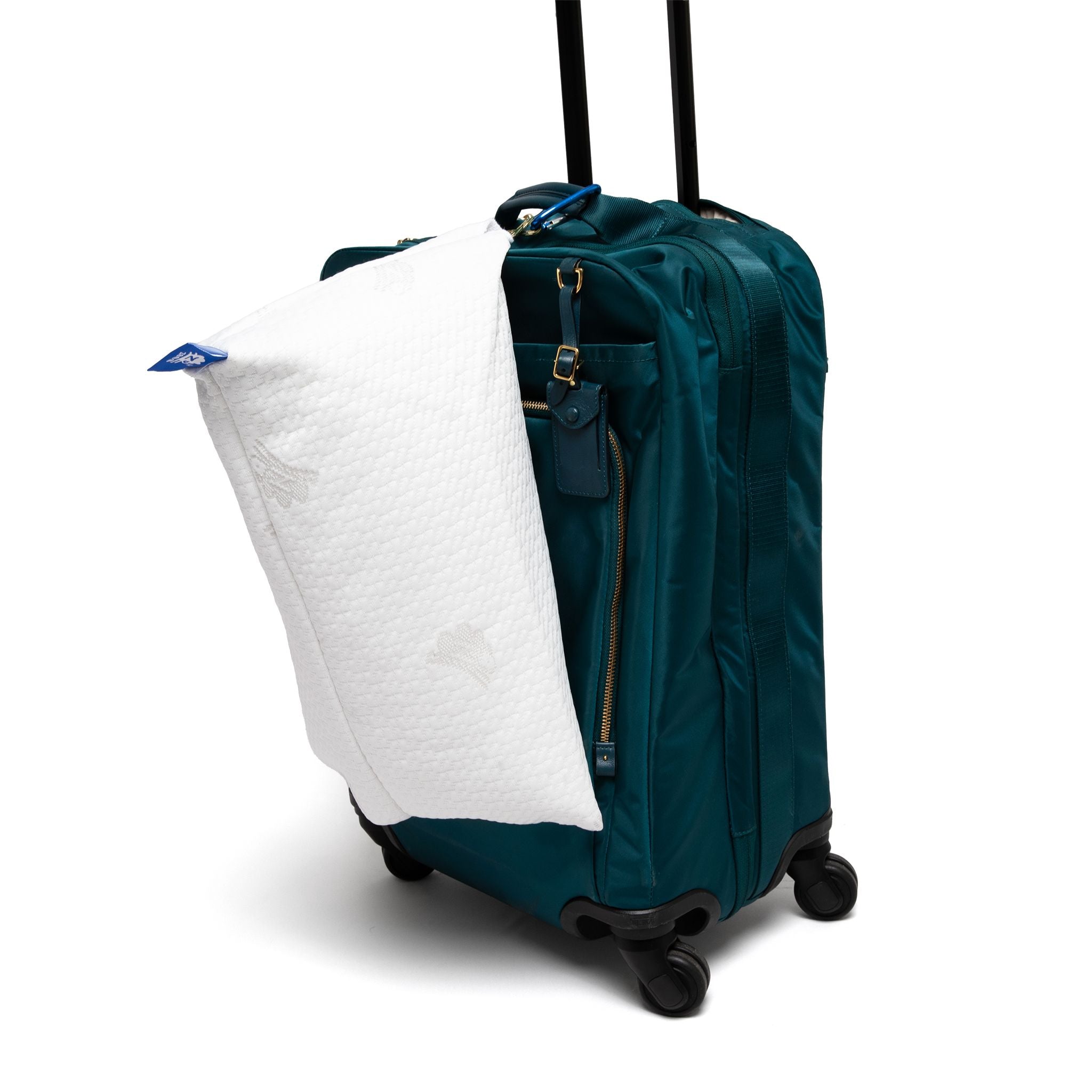 The perfect pillow to travel with! Just hook it on your suitcase or backpack and go,